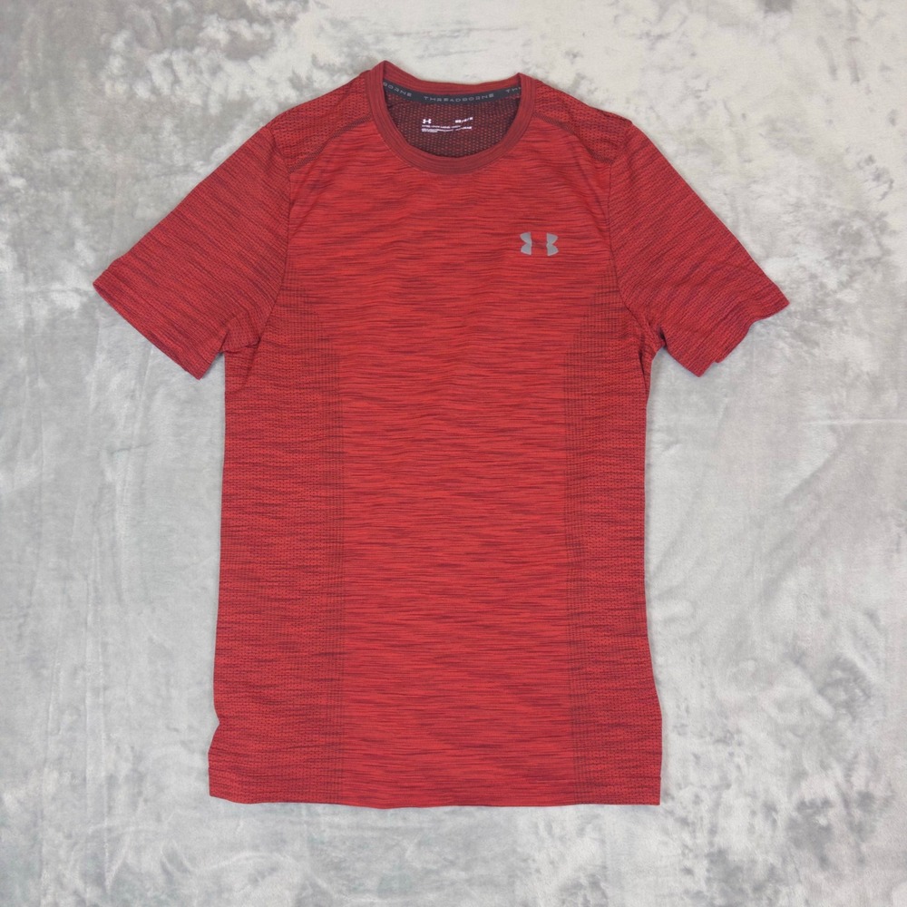 Under Armour Shirt Mens Medium Red Threadborne HeatGear Fitted Space Dye Gym Tee